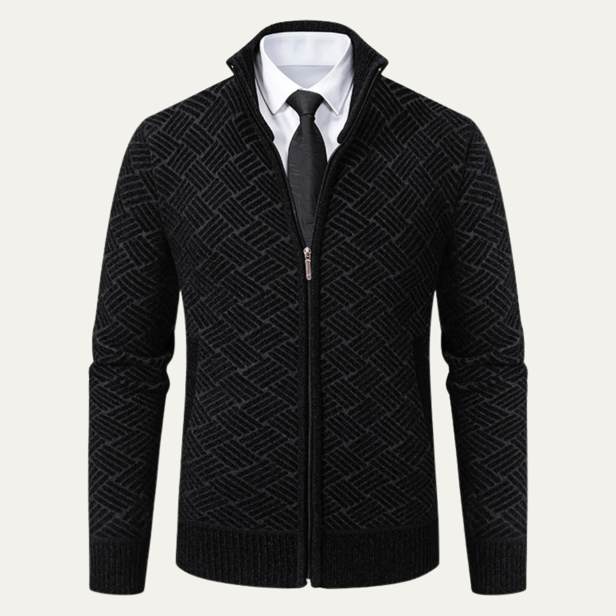 Volterra Men's Knit Jacket Diamond Pattern Stand Collar