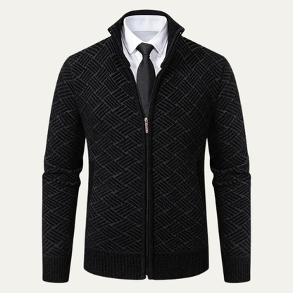 Volterra Men's Knit Jacket Diamond Pattern Stand Collar