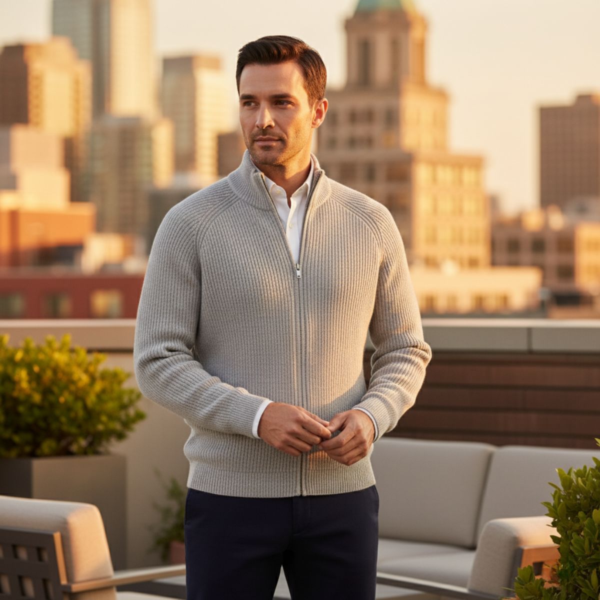 Men's Merino Wool Zip Up Cardigan