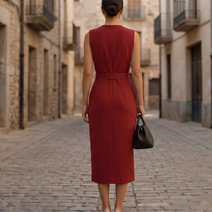 Sleeveless Button Front Belted Midi Dress Women
