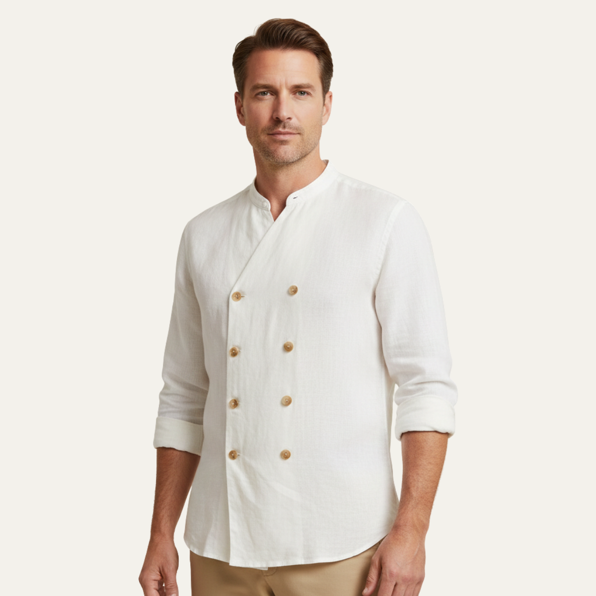 Men's Double Breasted Cotton Linen Shirt