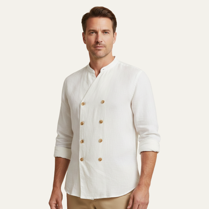 Men's Double Breasted Cotton Linen Shirt