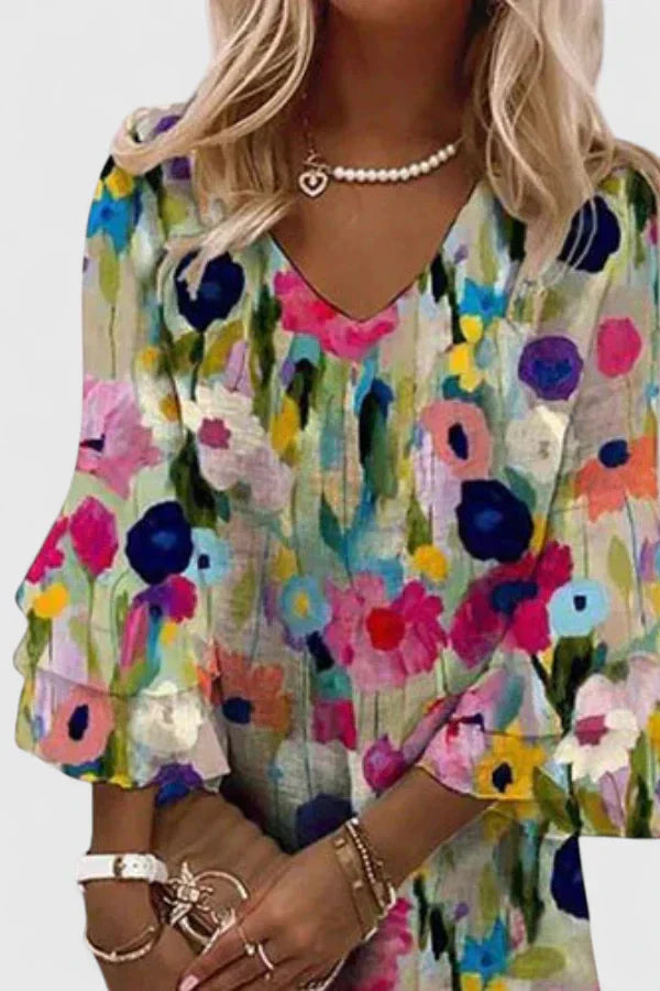 Pretty Floral V Neck Summer Dress