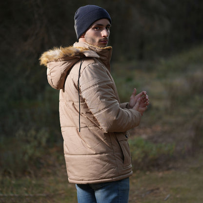 Men's Fleece-Lined Parka Jacket Warm Puffer Black