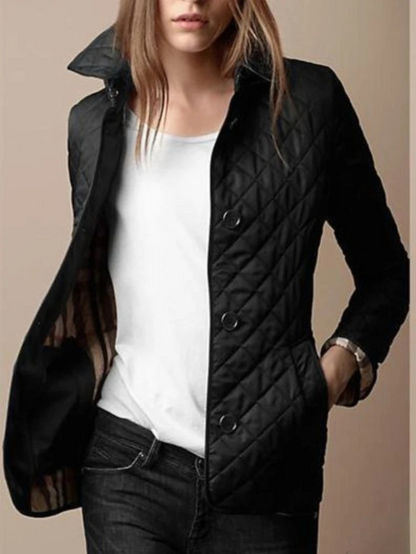 Women's Quilted Casual Jacket Turned Down Collar - VibreMode