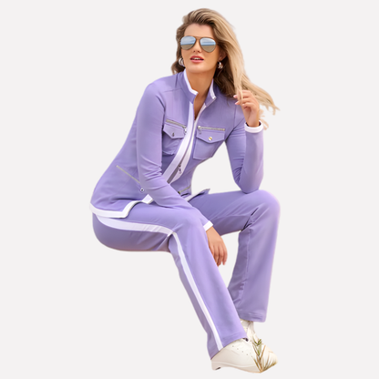 Women's Zip Jacket Pant Set Contrast Trim