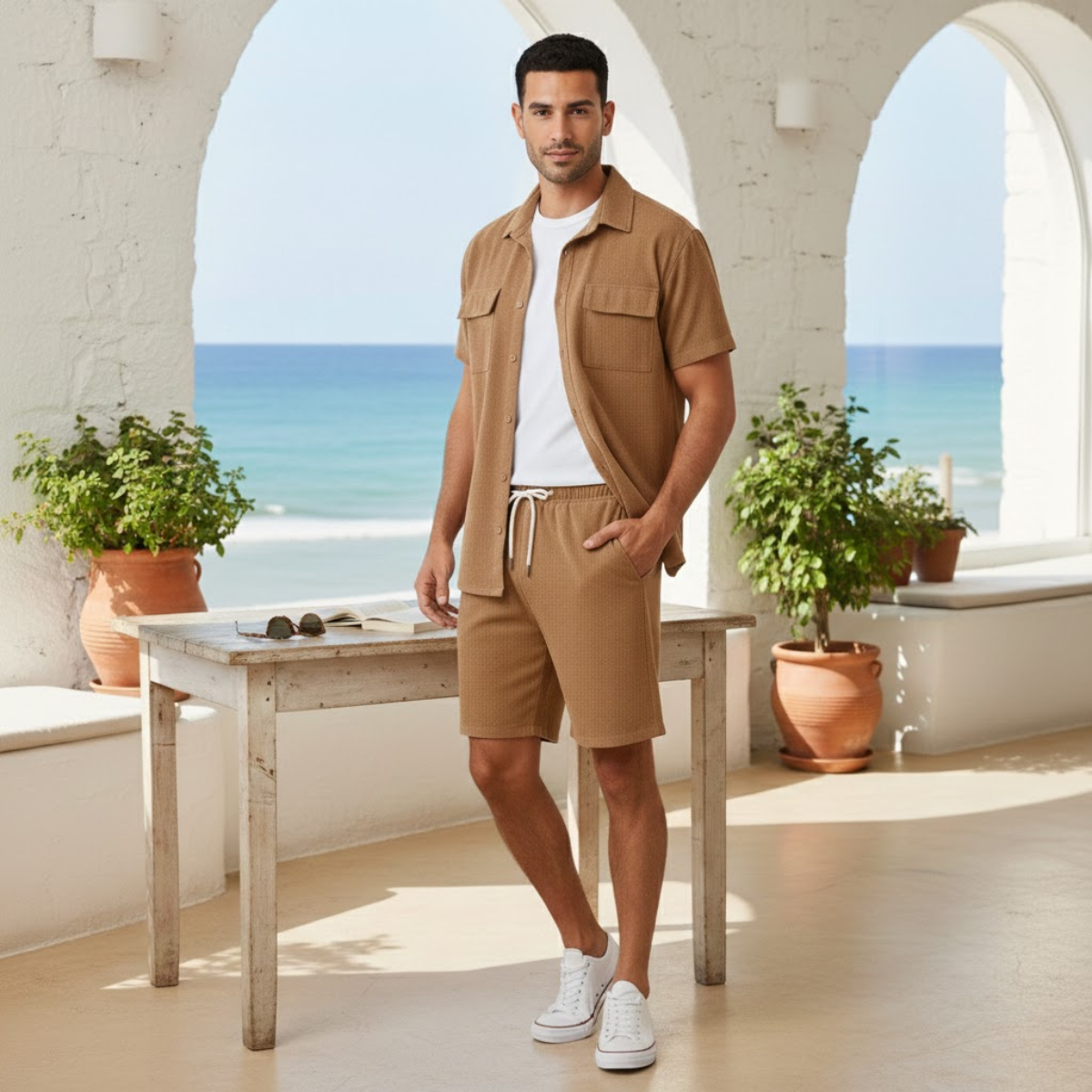 Men's Corduroy Summer Set Shirt And Shorts