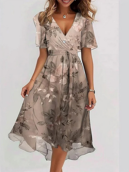 Elegant Floral Midi Dress with Shorts - VibreMode