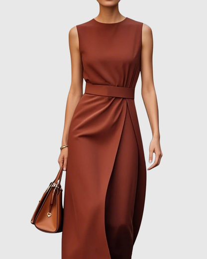 Elegant Ladies' Strapless Mid Length Dress Twist Detail - VibreMode