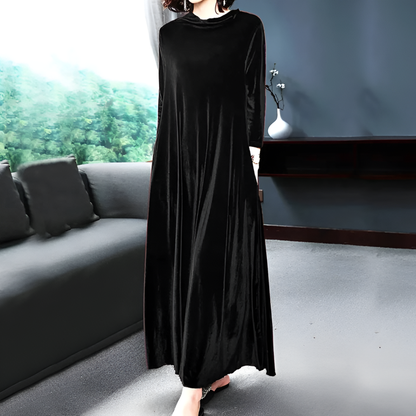 Women's Velvet Long Sleeve Dress Wine Red