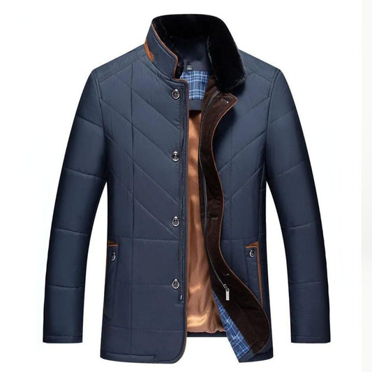 Men's Quilted Winter Jacket Zipper Front With Pockets - VibreMode