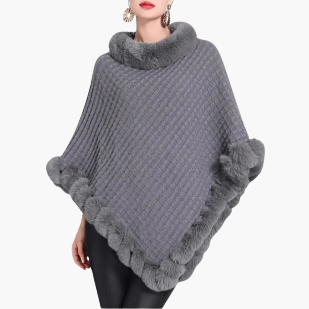 Women's Knit Poncho Faux Fur Oversized