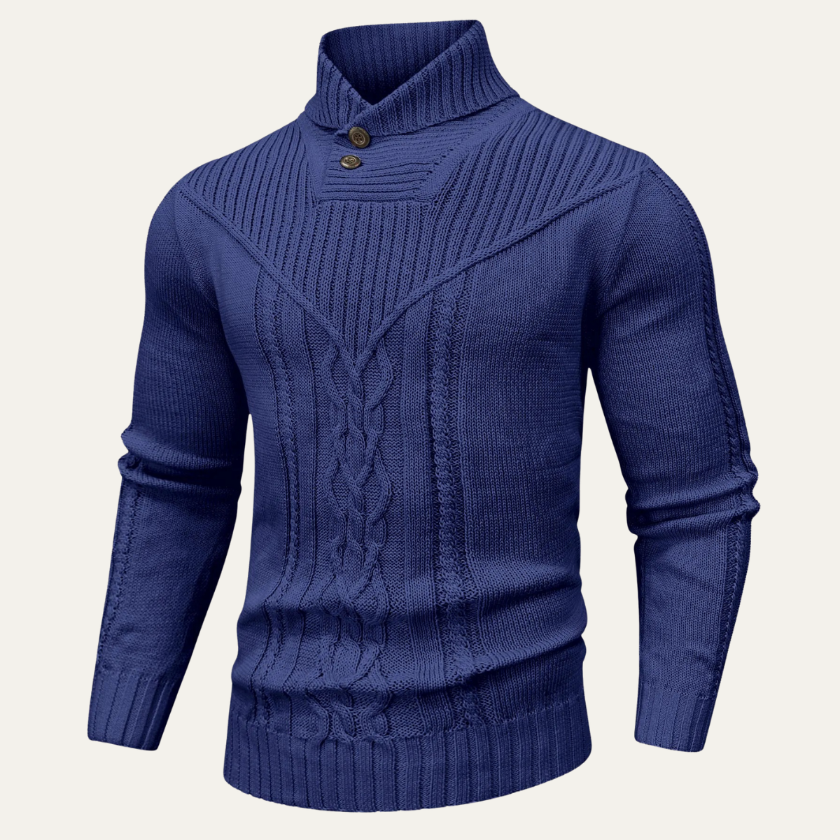 Men's Ribbed Knit Winter Sweater Button Neck