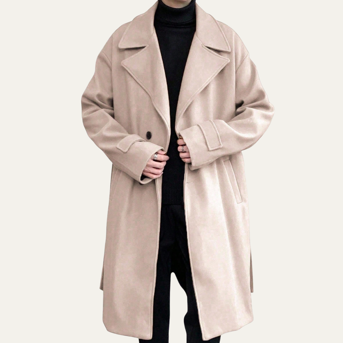 Men's Wool Wrap Coat Camel Brown with Belt