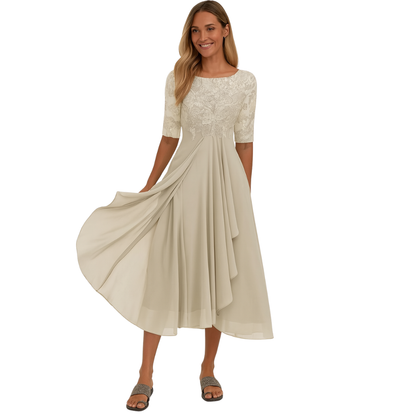 Women's Lace Chiffon Midi Dress