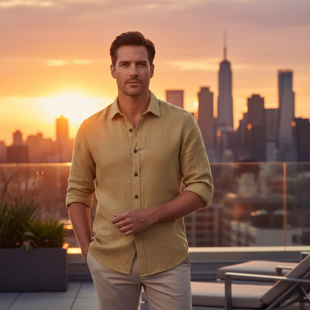 Men's Long Sleeve Linen Shirt Vintage Style