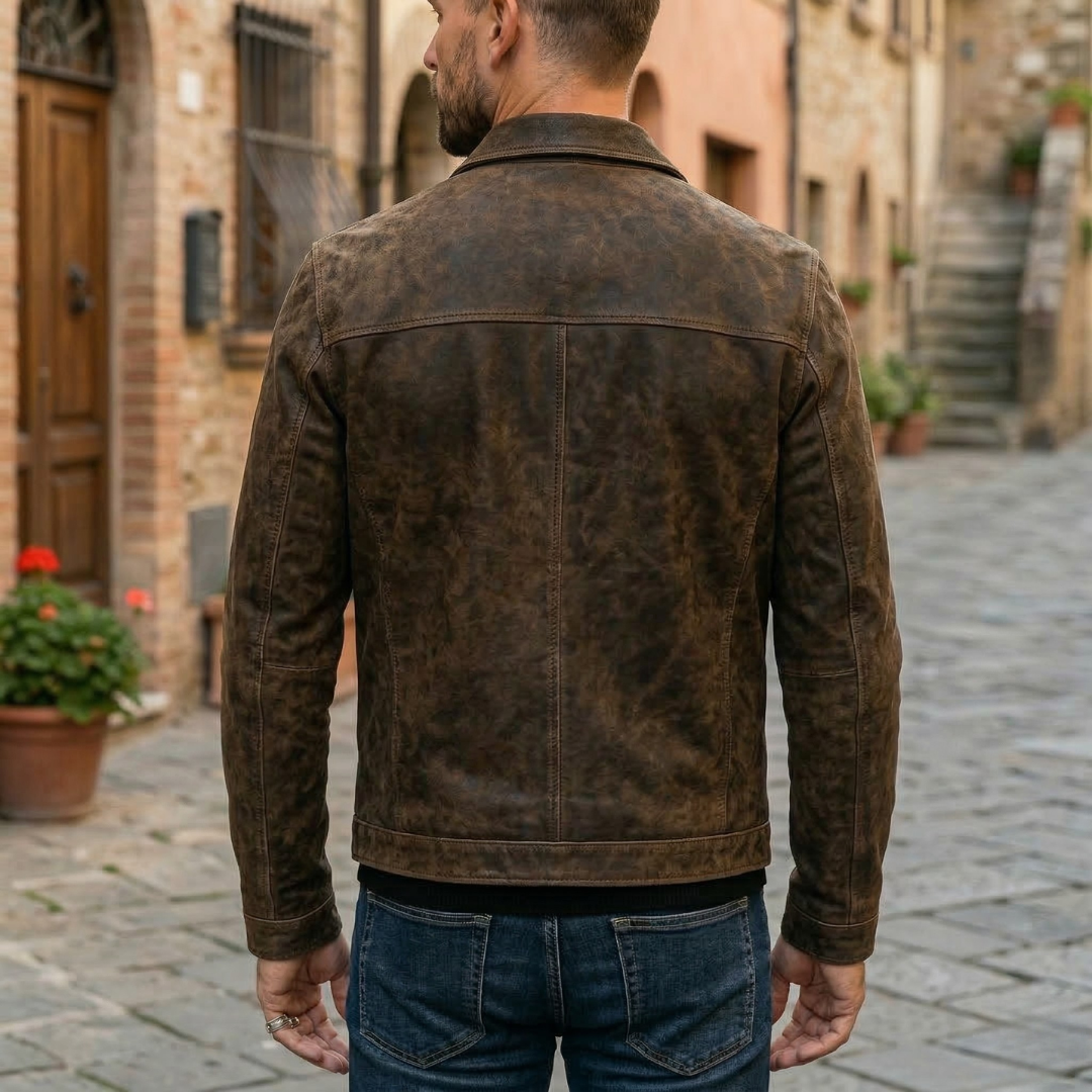 Men’s Leather Jacket Classic Zip Up Casual Outerwear