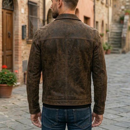 Men’s Leather Jacket Classic Zip Up Casual Outerwear