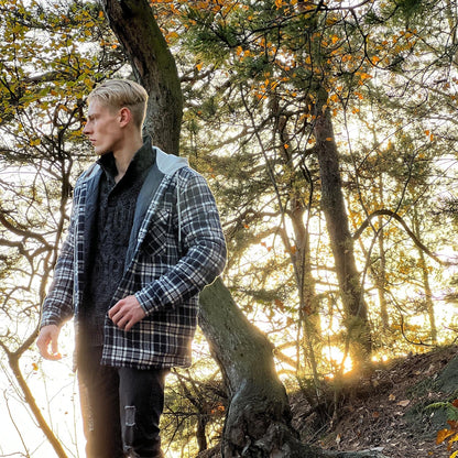 Men's Quilted Flannel Jacket With Hood Warm