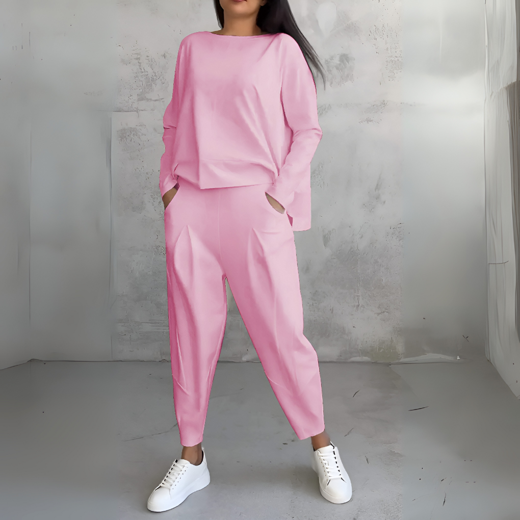 Women's Two Piece Leisure Suit Round Neck Long Sleeves