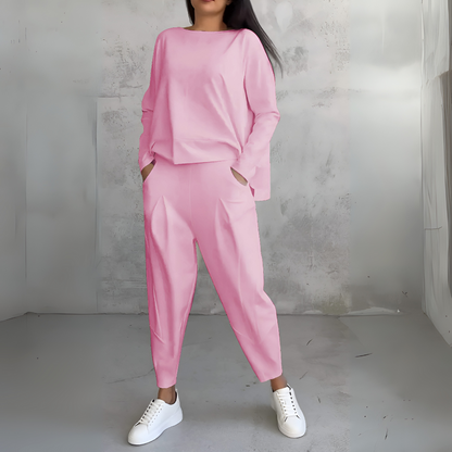 Women's Two Piece Leisure Suit Round Neck Long Sleeves
