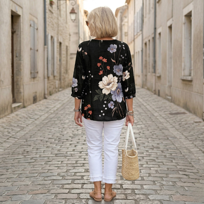 Women’s Floral Button Down Blouse 3/4 Sleeve Casual Top