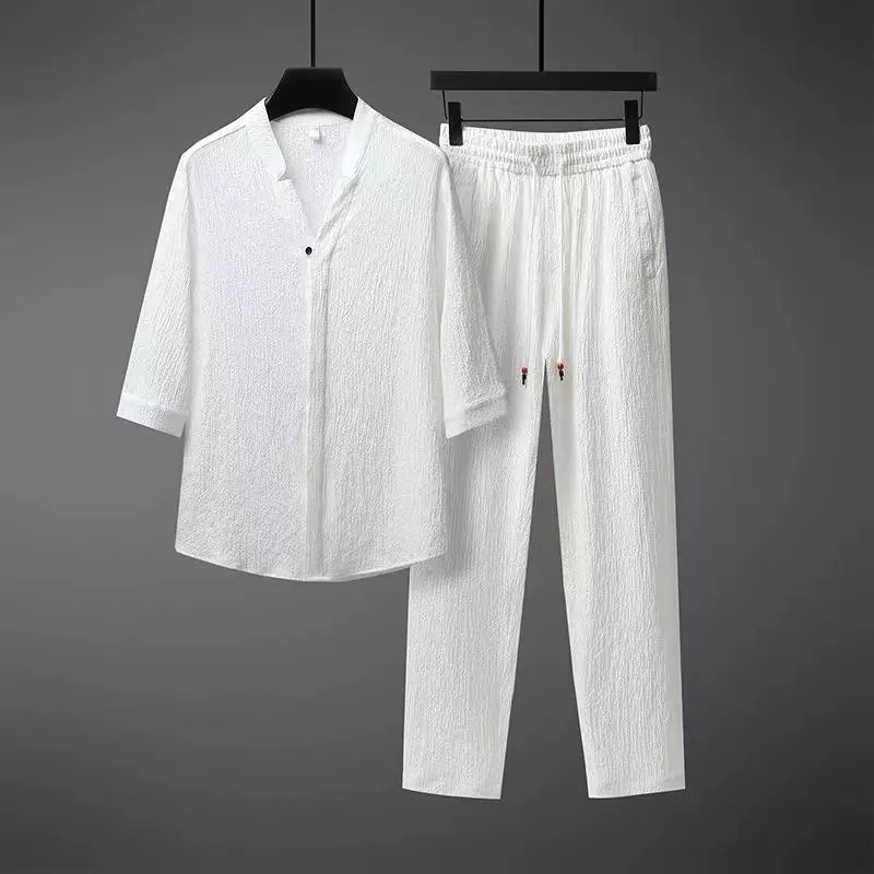 Men's Linen Tracksuit 2-Piece Classic Comfortable Beige