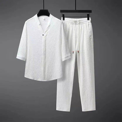 Men's Linen Tracksuit 2-Piece Classic Comfortable Beige