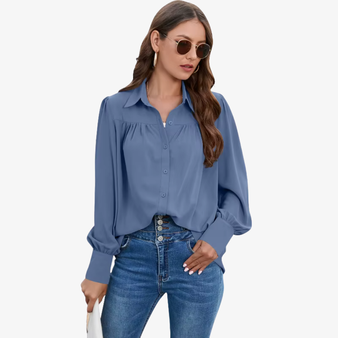 Women's Chiffon Blouse Lantern Sleeves - VibreMode