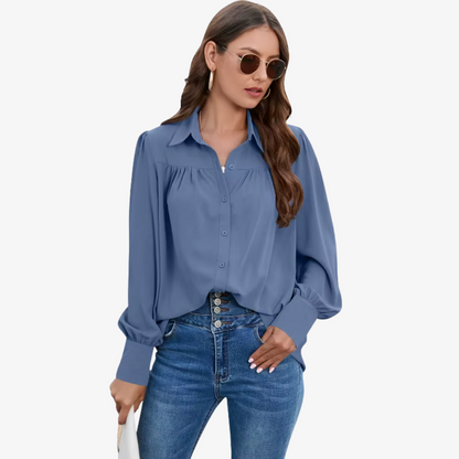 Women's Chiffon Blouse Lantern Sleeves - VibreMode