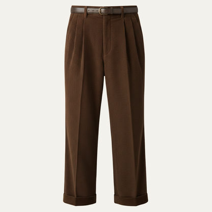 Men's Formal Straight Leg Pants High Waist Pleated Wool Black