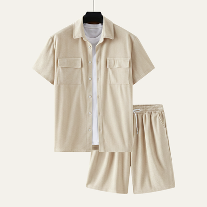 Men's Corduroy Summer Set Shirt And Shorts