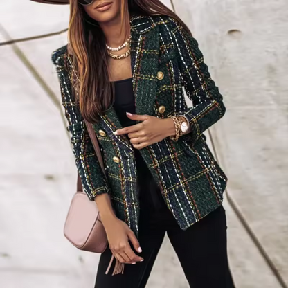Women's Patterned Blazer Gold Button