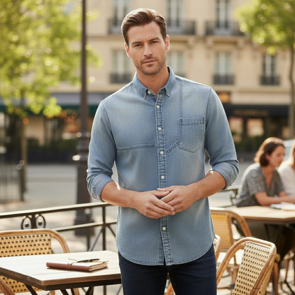 Mens Slim Fit Denim Cowboy Shirt
