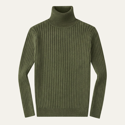 Men's Slim Fit Turtleneck Sweater Ribbed Knit - VibreMode