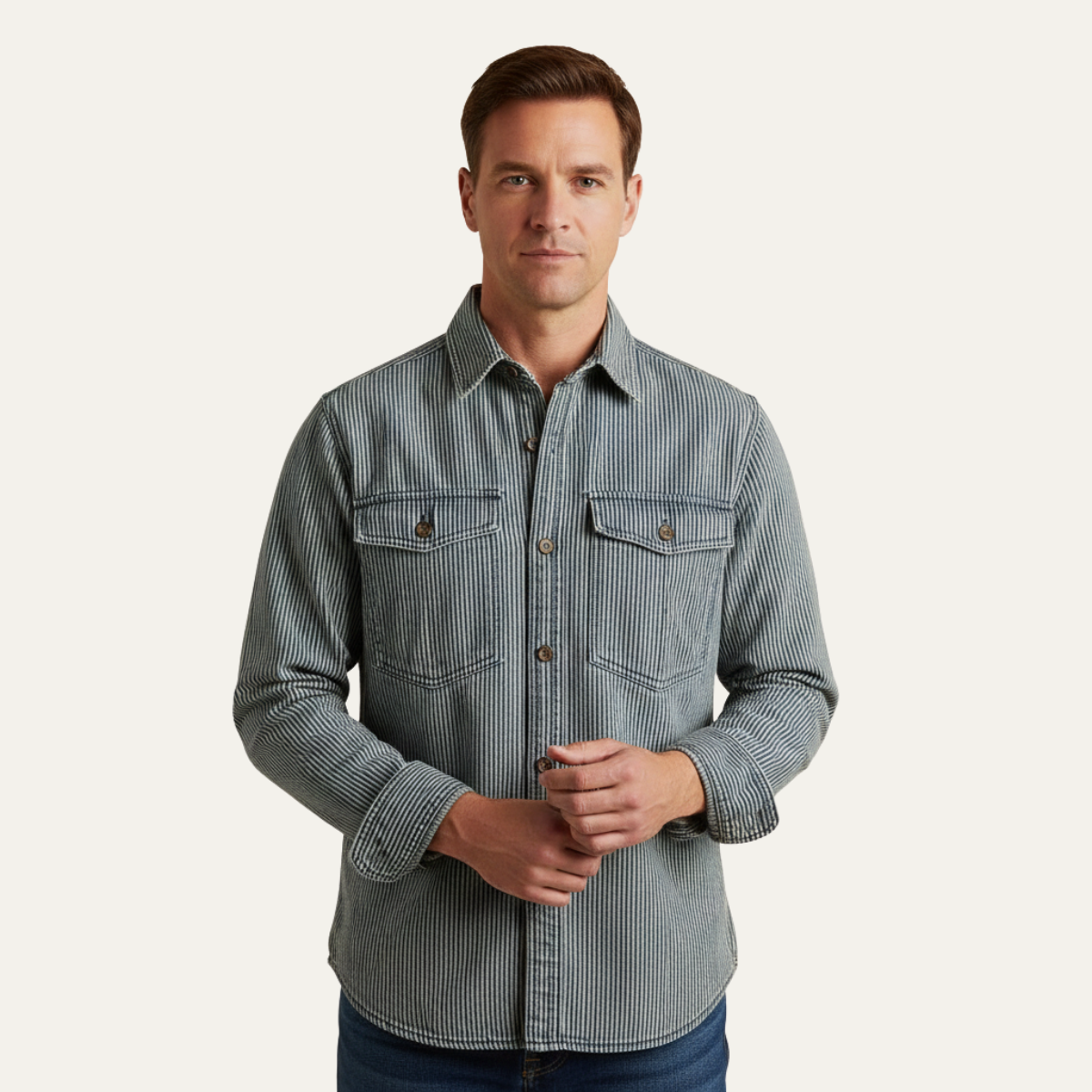 Men's Denim Shirt Jacket Striped Blue