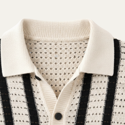 Men's Breathable Striped Knitted Polo Shirt