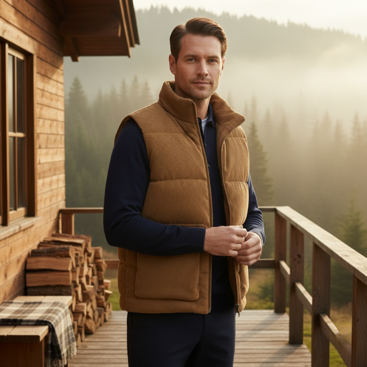 Mens Corduroy Quilted Gilet Lightweight