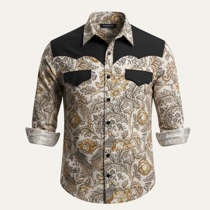 Men's Western Denim Shirt Two Tone Patchwork Blue