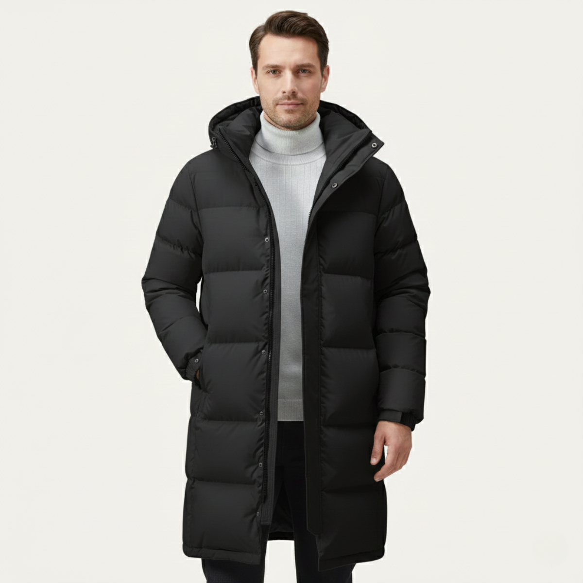 Men's Hooded Longline Puffer Coat Black