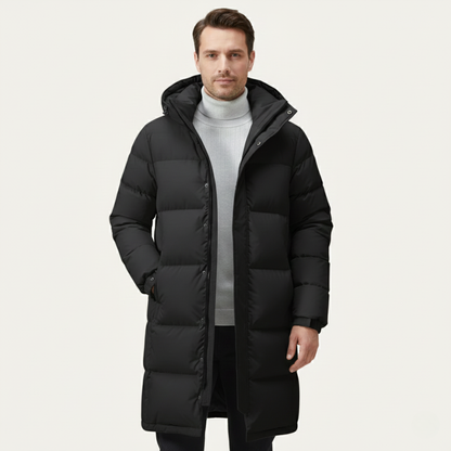 Men's Hooded Longline Puffer Coat Black