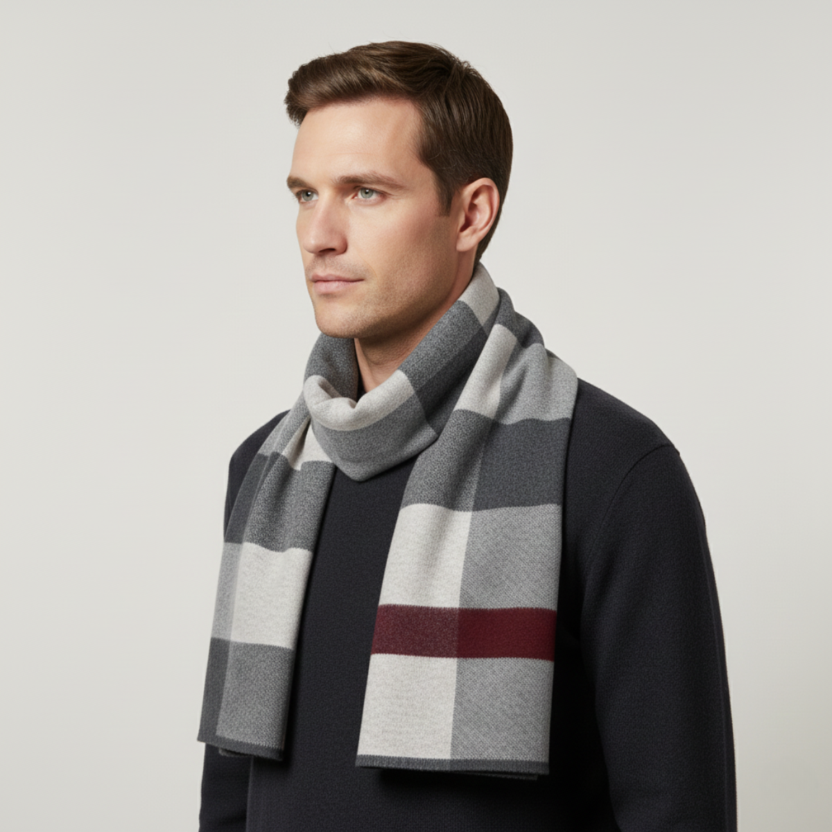 Men's Classic Plaid Scarf Wool Knit