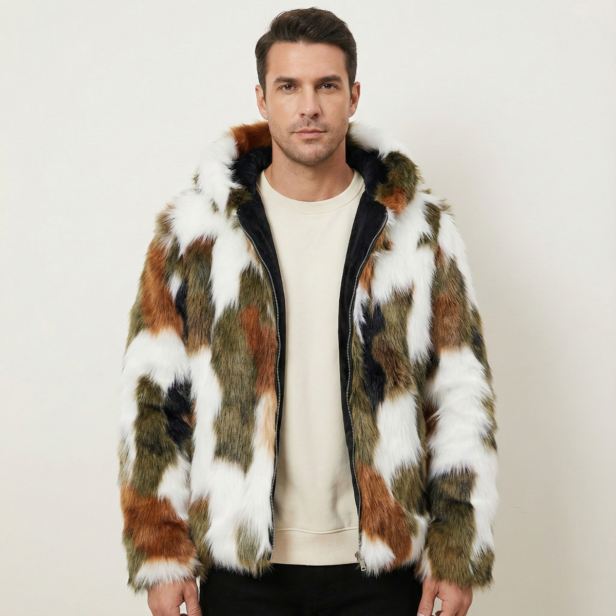 Men's Soft Fur Hooded Winter Jacket