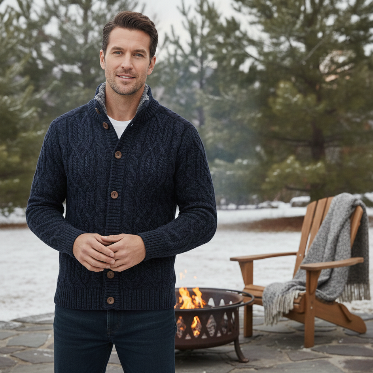 Maplewood Men's Wool Cardigan Fleece Lined Winter