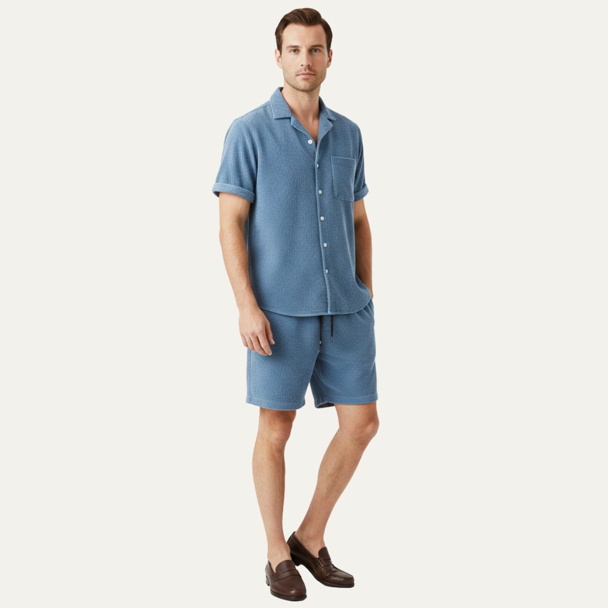 Men's Corduroy Shirt And Shorts Summer Set