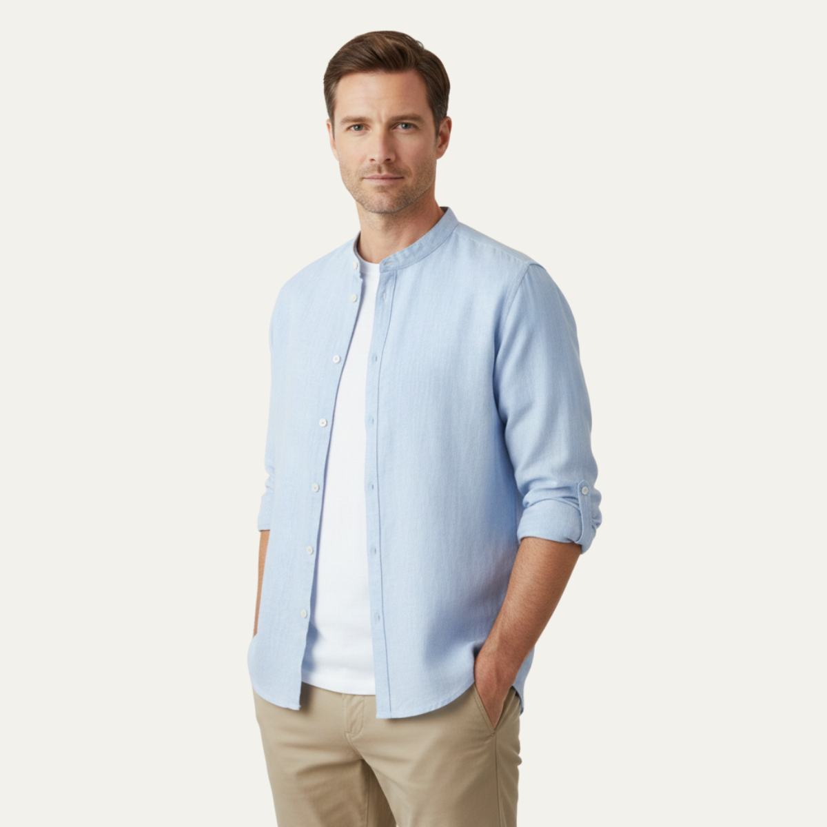 Men's Linen Shirt Thin Round Neck Vintage Style