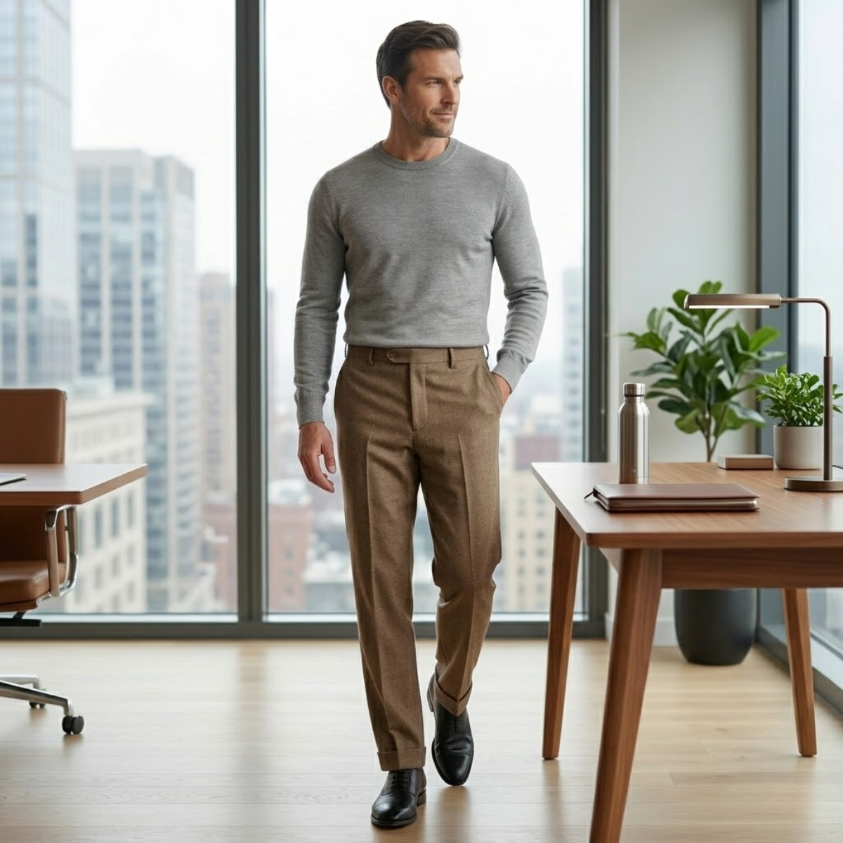 Moltrasio Men's Wool Blend Business Pants