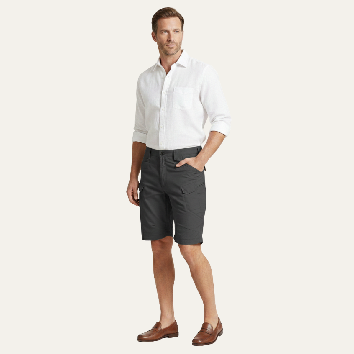 Men's Cargo Shorts Summer Casual Cotton Beige
