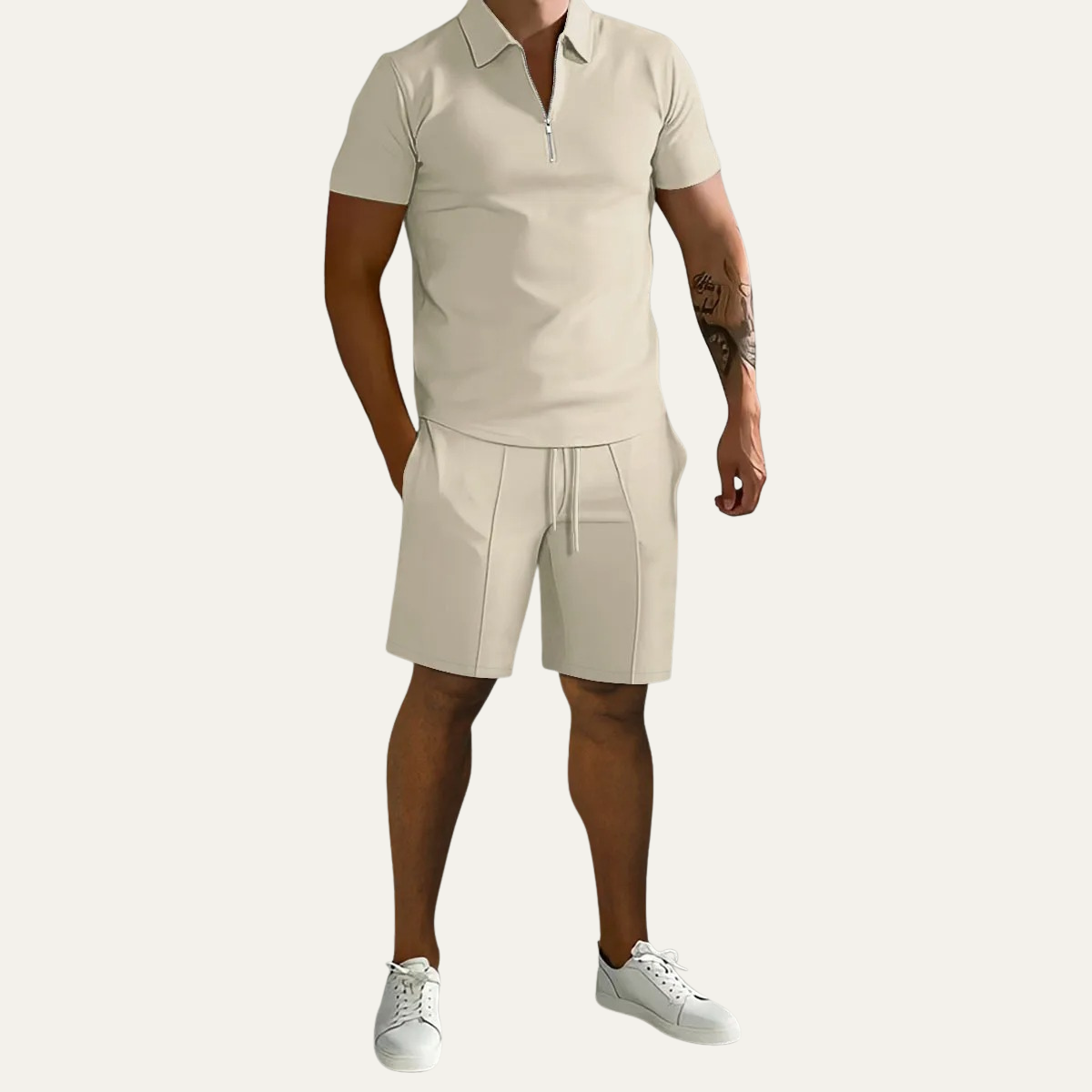 Men's Polo Shirt And Shorts Set Khaki