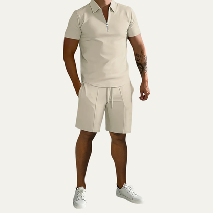Men's Polo Shirt And Shorts Set Khaki
